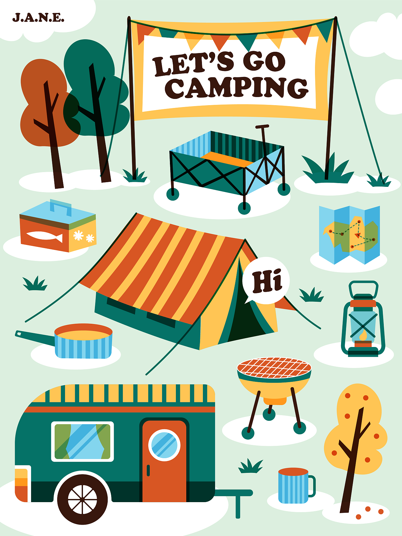 夏日露营元素插画|插画|商业插画|jane好好笑 - 原创作品 - 站酷 (zco