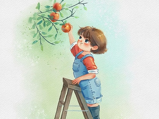 摘苹果的女孩