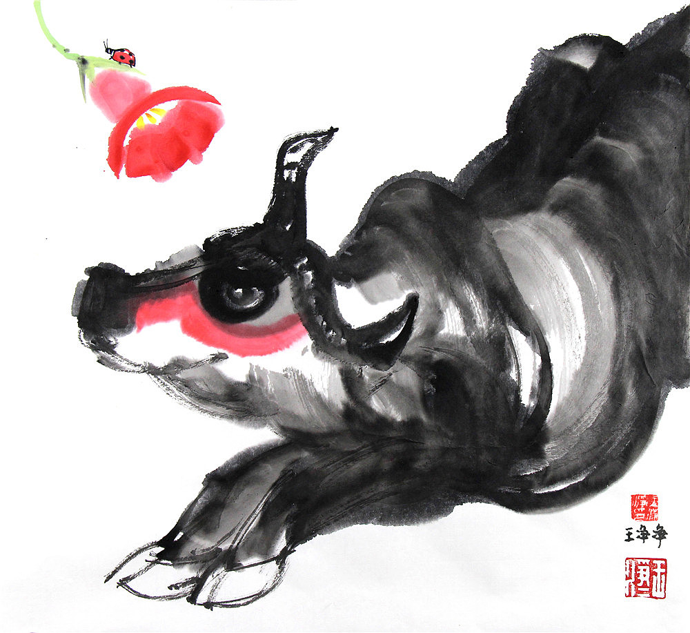 牛年画牛王净净42幅国画牛萌趣水墨牛