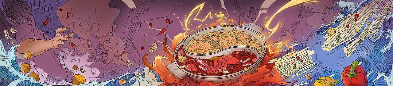 麻辣辣的火锅（图ZOTA3NDAzNDQ=） - 商业插画 - 站酷设计师一颗圆豆包原创素材 - 站酷ZCOOL