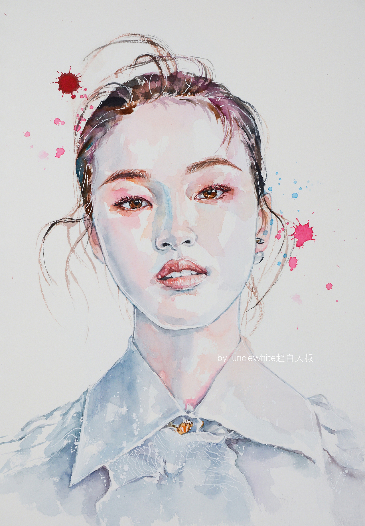 超白大叔作品:模特插图水彩人像