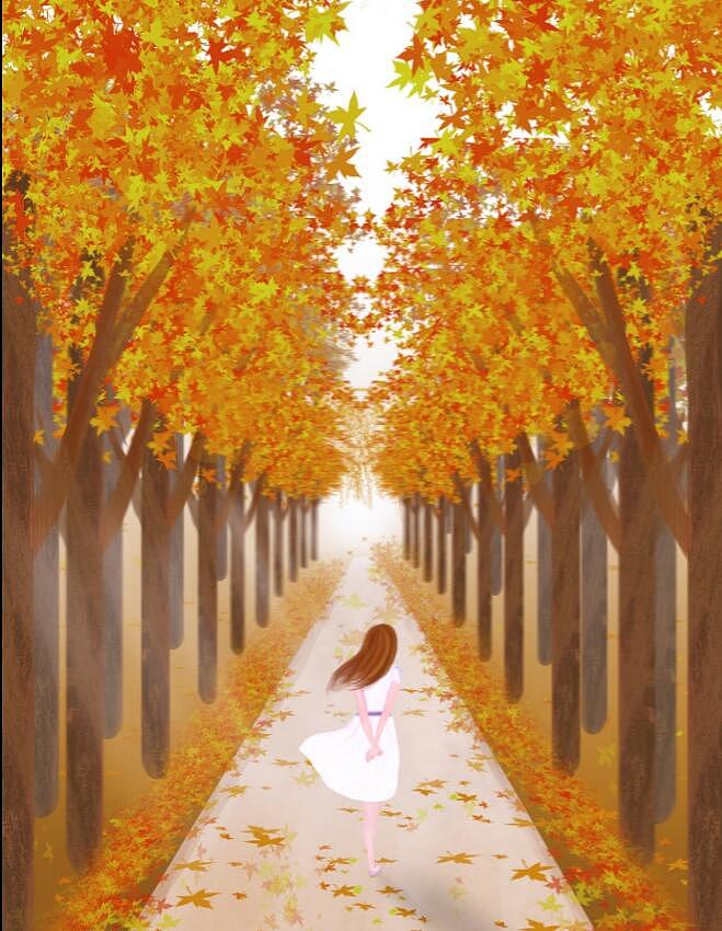 秋分唯美女孩插画