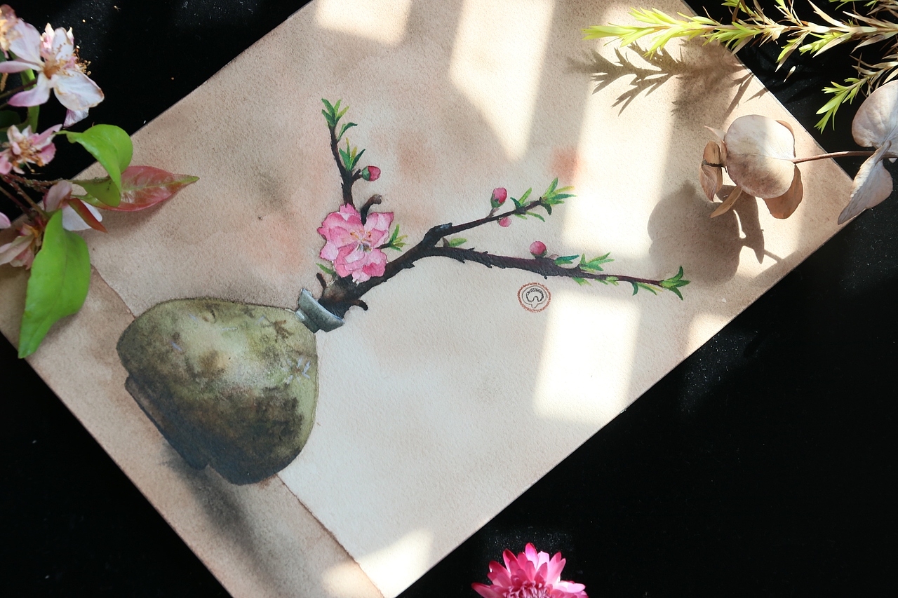 水彩练习——禅意插花