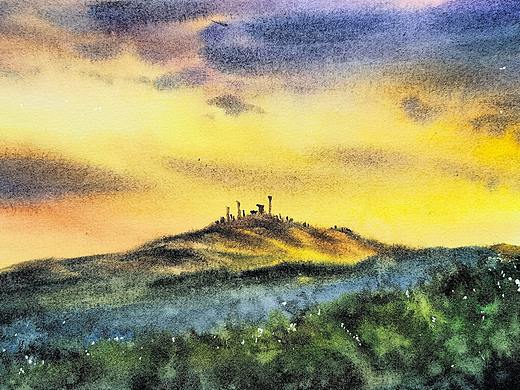 湿画法团练│夕阳山脉│语音讲解│漫舞时光