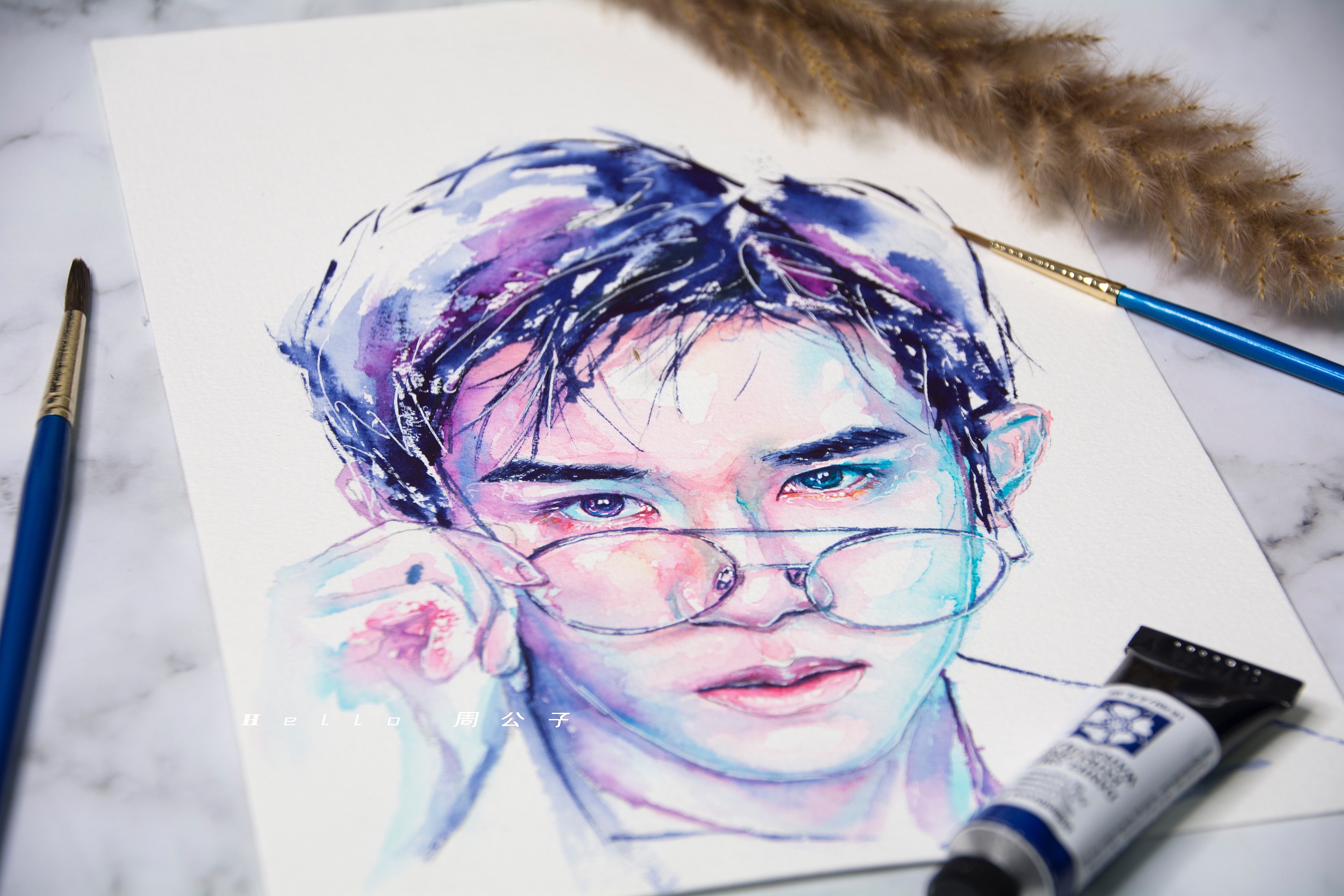 易烊千玺水彩插画