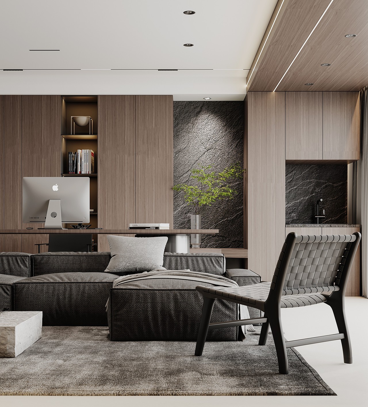 暗黑风全屋木饰面客餐厅