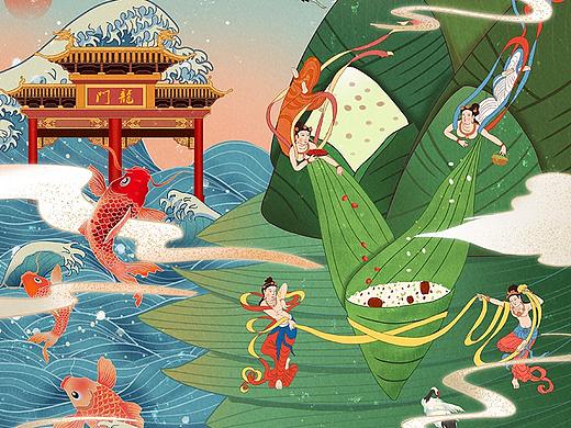 端午节包粽子高考祝福插画