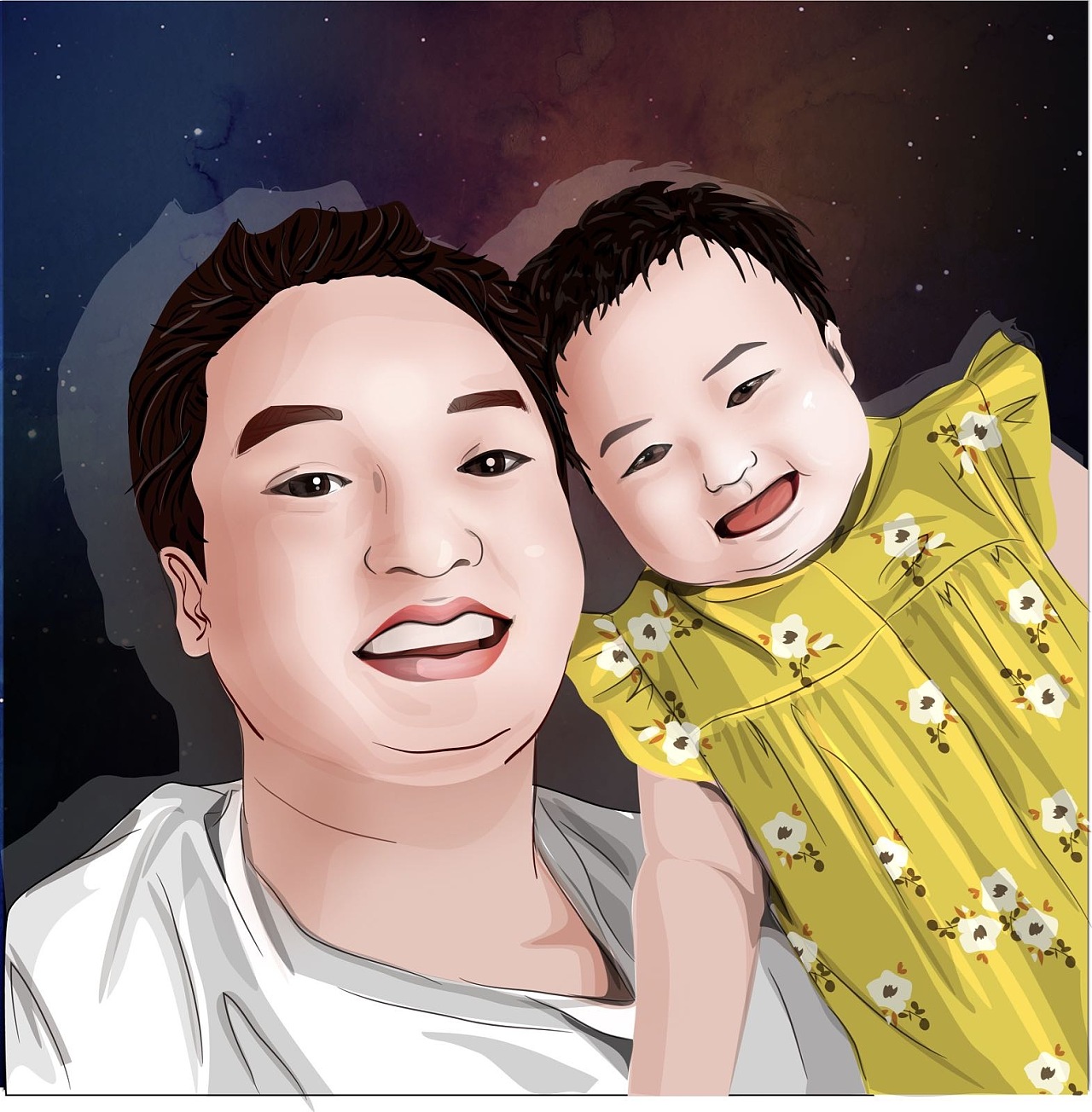 一对父女的头像画,超过平时画的头像时间!