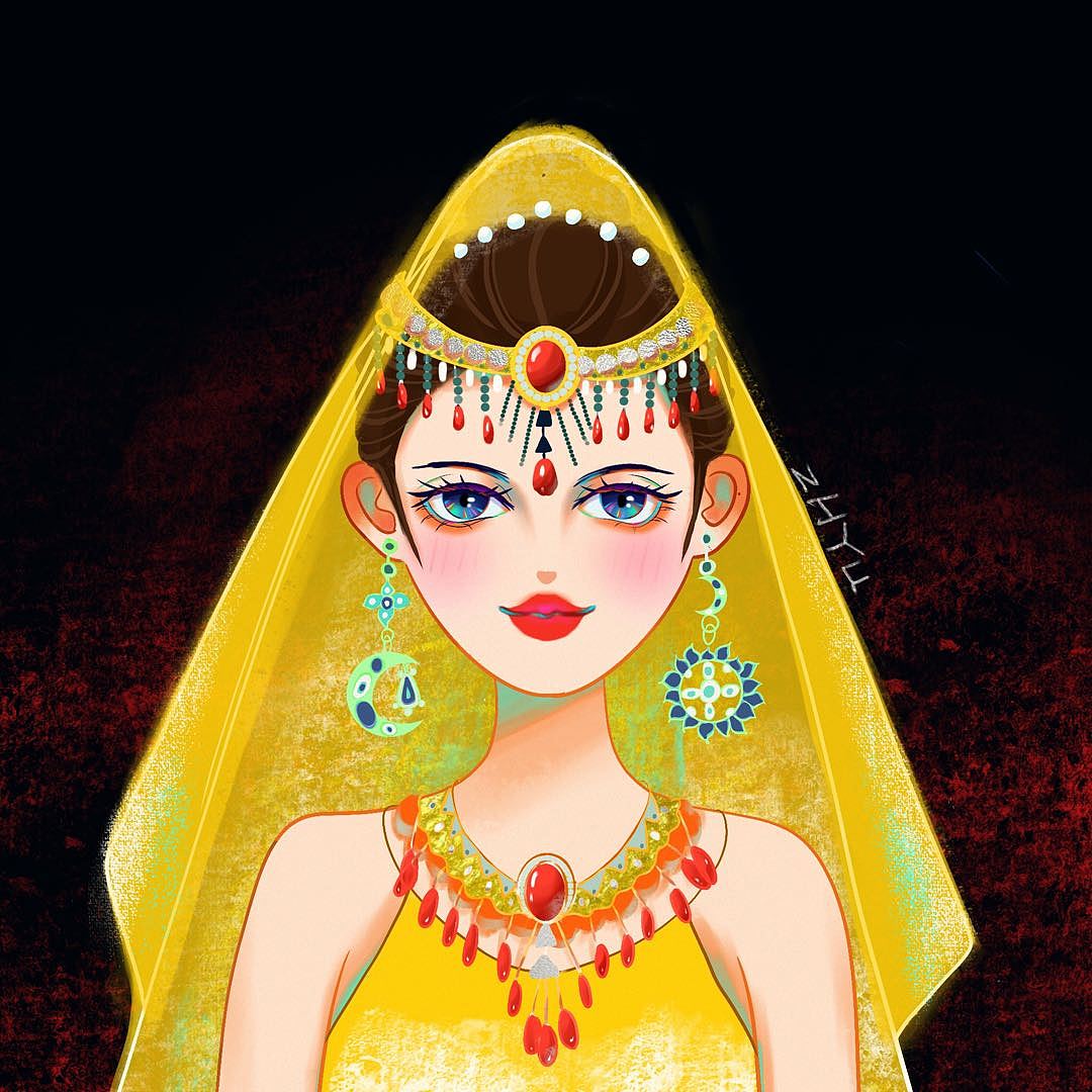 新疆民族女孩头像插画