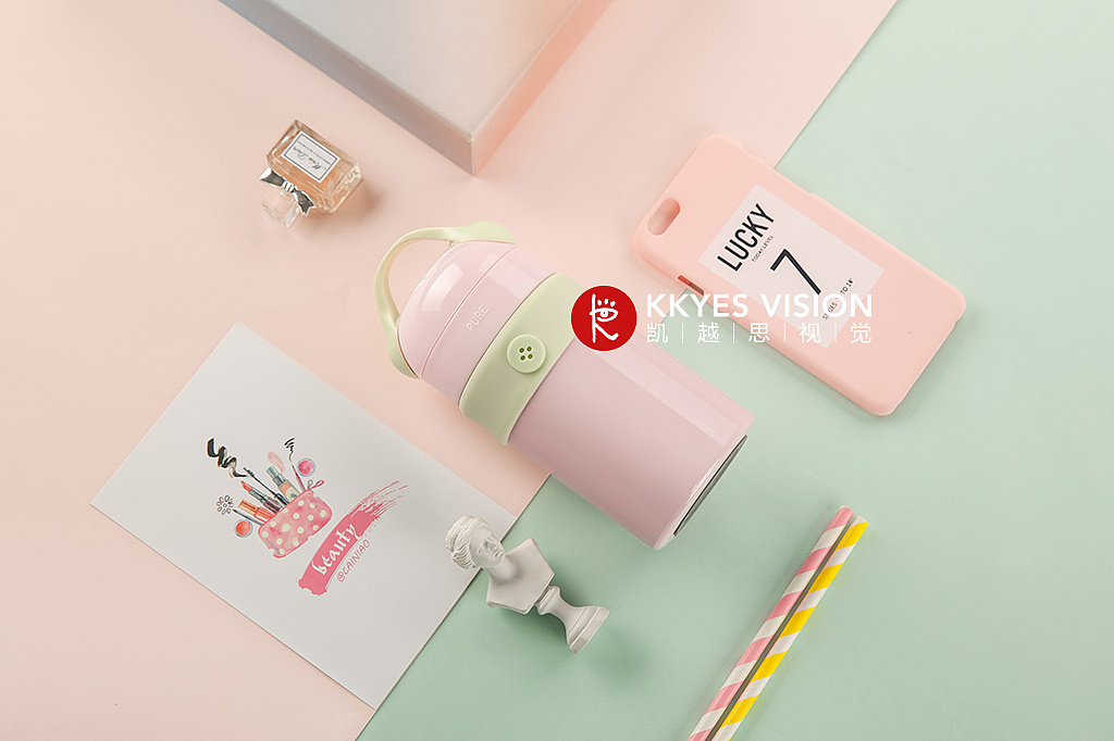 保温杯 萌系 马卡龙 可爱水杯 静物拍摄 产品摄影