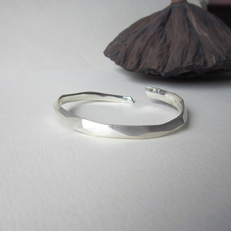 不规则多面几何素银手镯