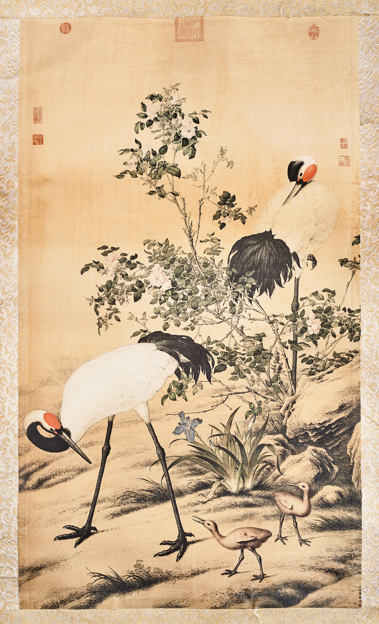 郎世宁《花荫双鹤图》(复制品)拍摄,整图及局部。