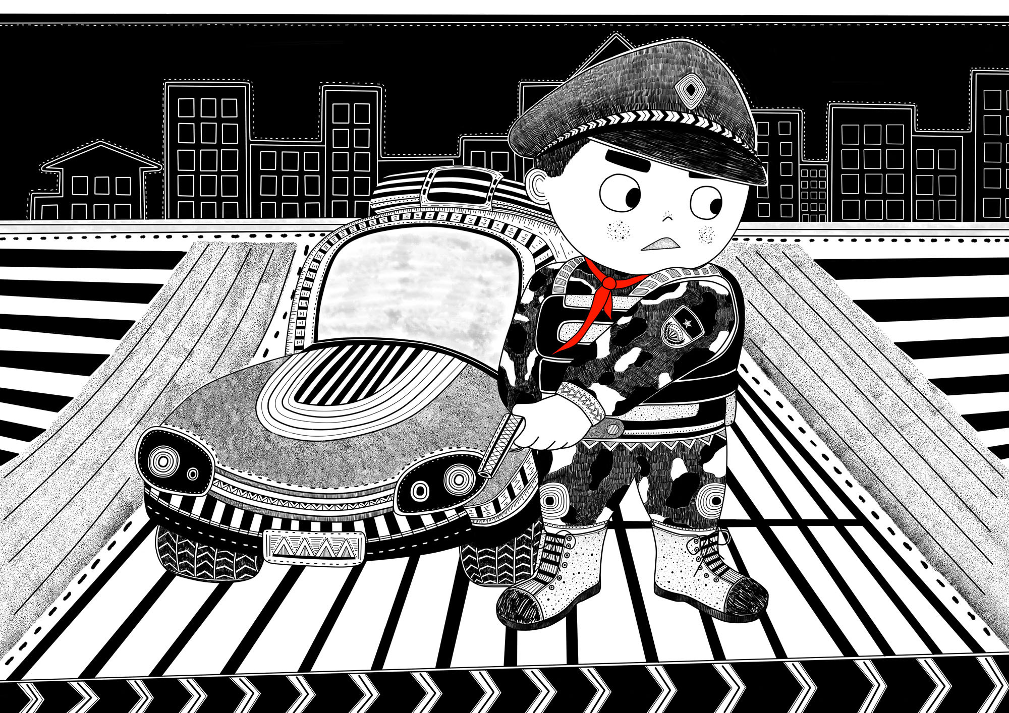 毕业设计-"童年梦"黑白插画设计