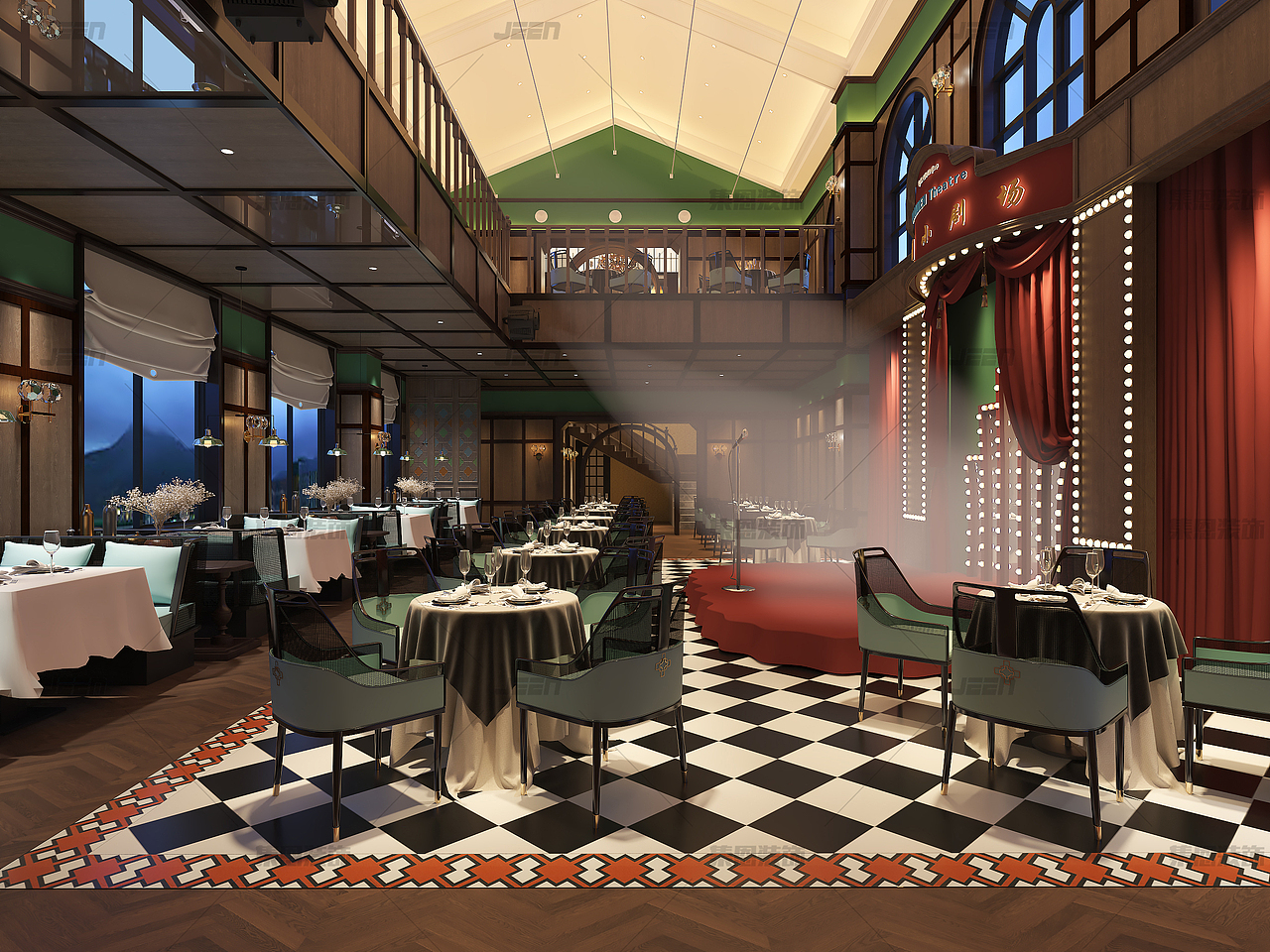 仙门水镇西餐厅_西餐厅设计_复古风格餐厅设计（图ZMjc3NTYzMzYw） - 酒店餐饮设计 - 站酷设计师集恩餐饮全案设计原创素材 - 站酷ZCOOL