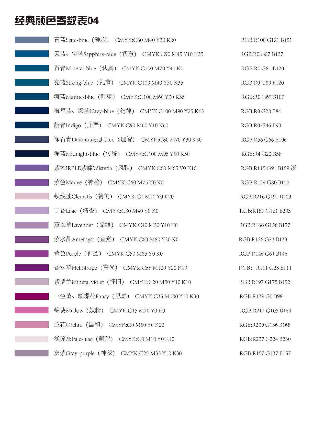 色彩搭配参数表