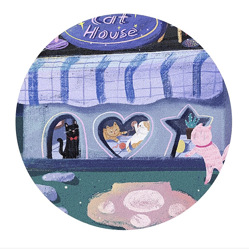 猫咪插画之豪宅夜晚版