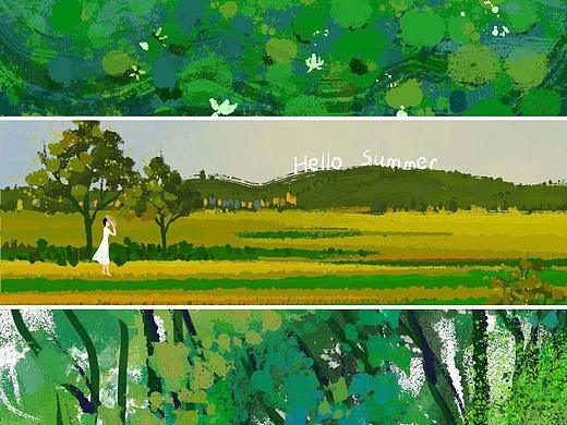 夏天的绿色调（个人主页-ZNTQzNzE5MjA=） - 创作习作 - 站酷设计师酸奶熊原创素材 - 站酷ZCOOL