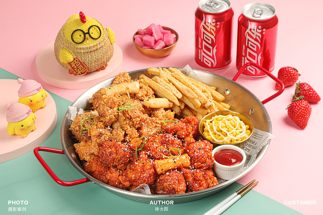 美味可爱的韩式小吃炸鸡饮料