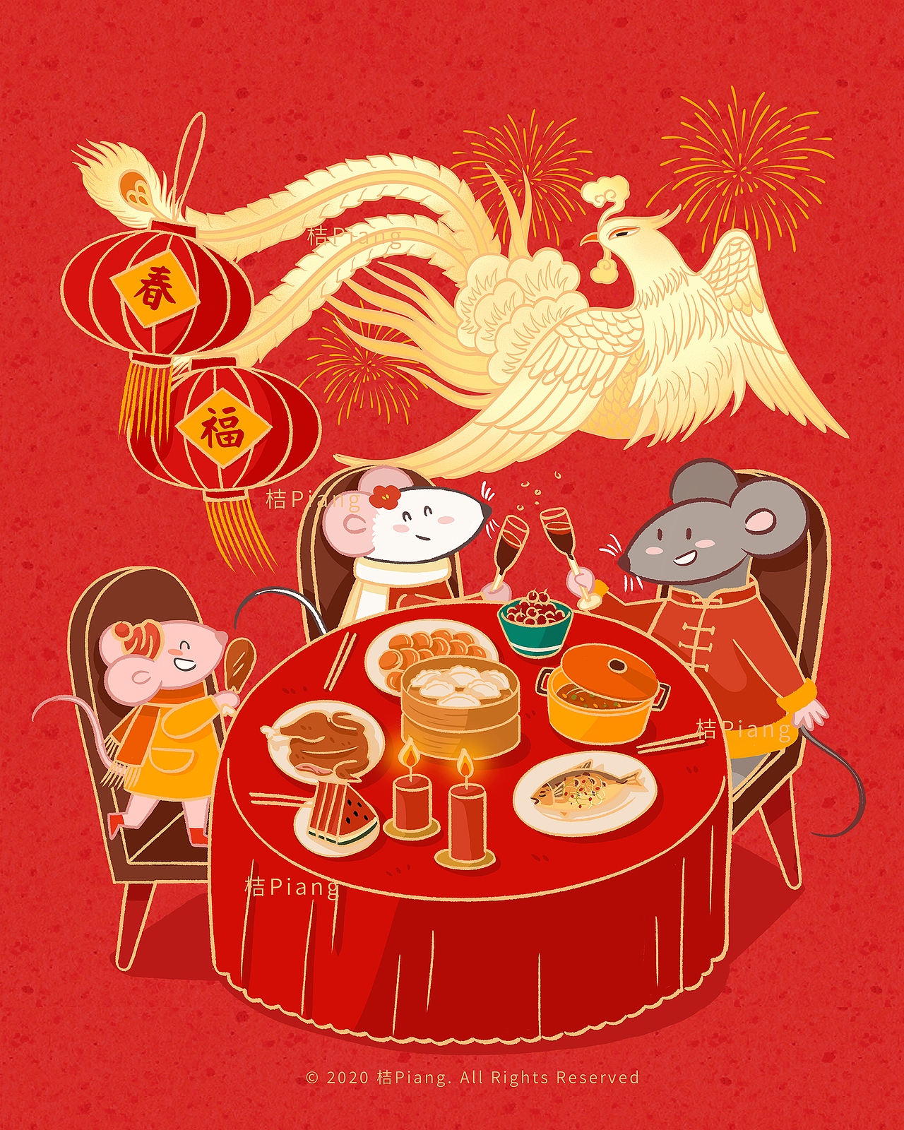 2020鼠年年俗贺新春（图ZMTkzNzQwNzY0） - 商业插画 - 站酷设计师桔Piang原创素材 - 站酷ZCOOL