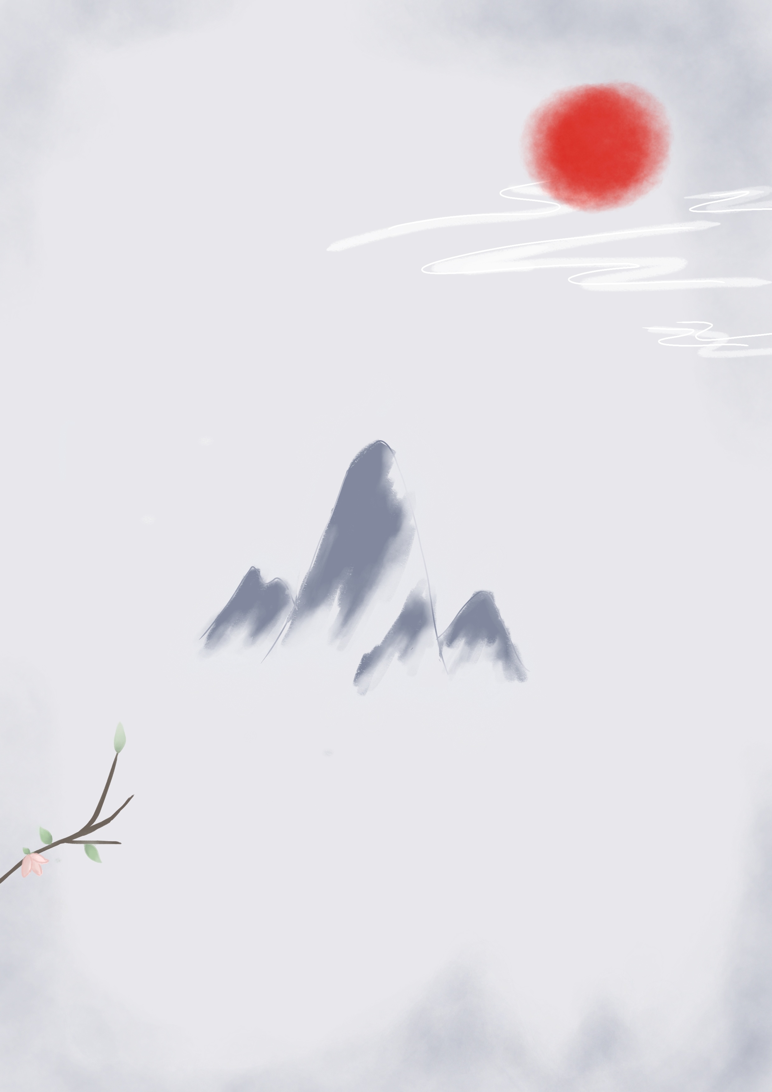 古风插画红日远山元素插图壁纸背景图