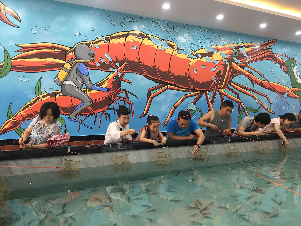 拉虾·钓虾馆墙绘插画(已商用)