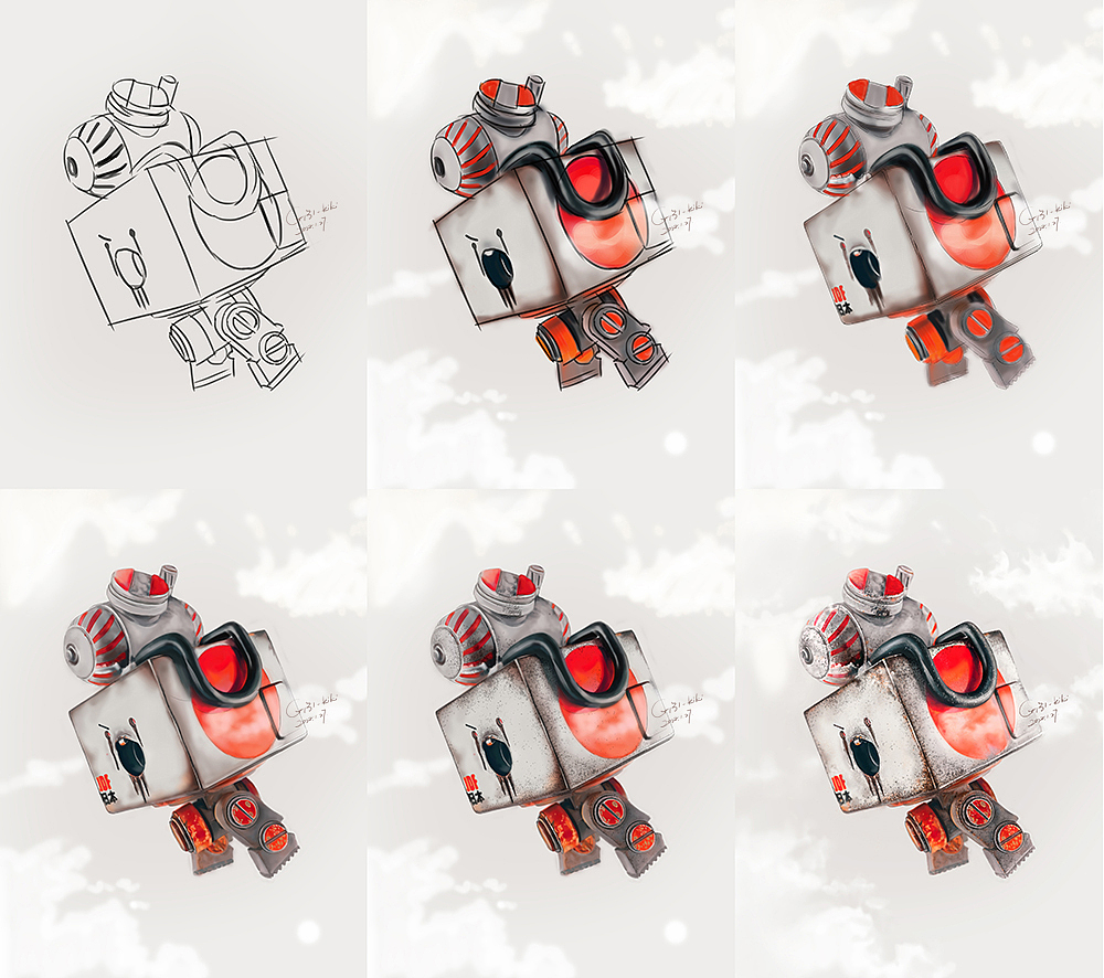 2022年 手绘临摹 - 锈迹斑斑的小机器人（图ZMzE3MDk2MzE2） - 创作习作 - 站酷设计师kikiicat原创素材 - 站酷ZCOOL