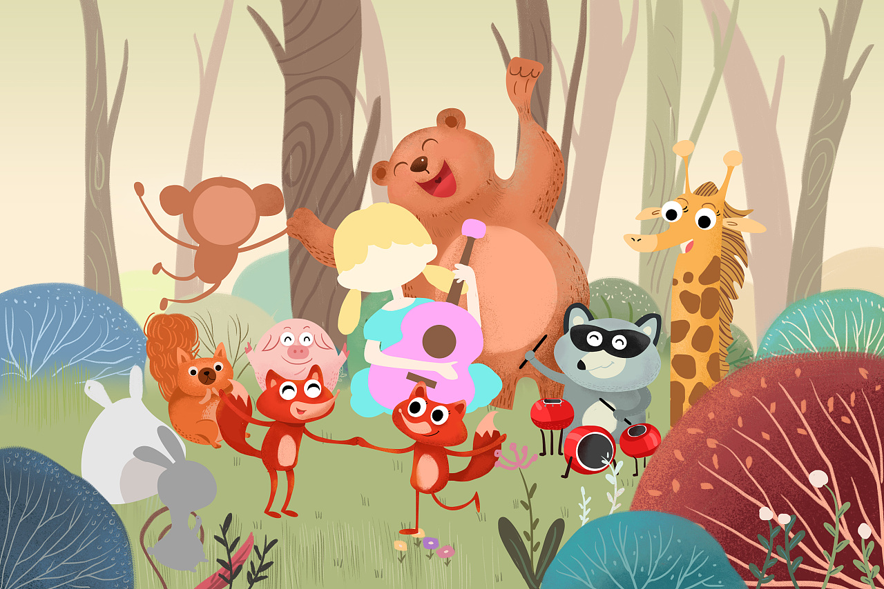 儿童插画:一起开场音乐会吧