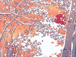 一路风景插画-手机壁纸