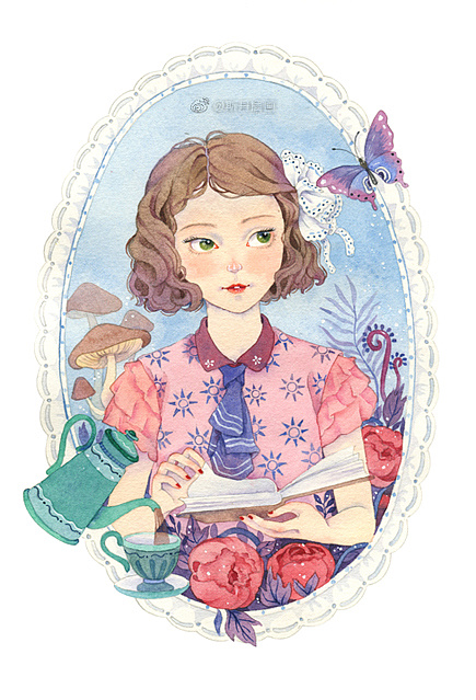 美丽的读者——水彩插画