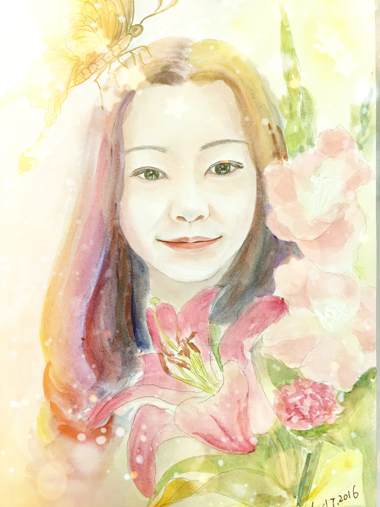 水彩人物插画练习,美图秀秀特效