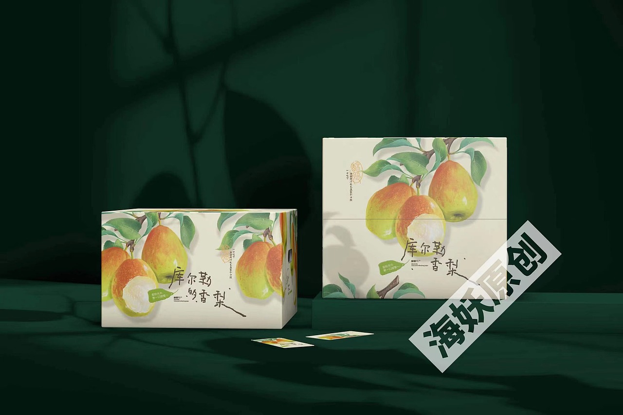 {待售原创}香梨🍐梨子水果礼盒手绘插画包装设计