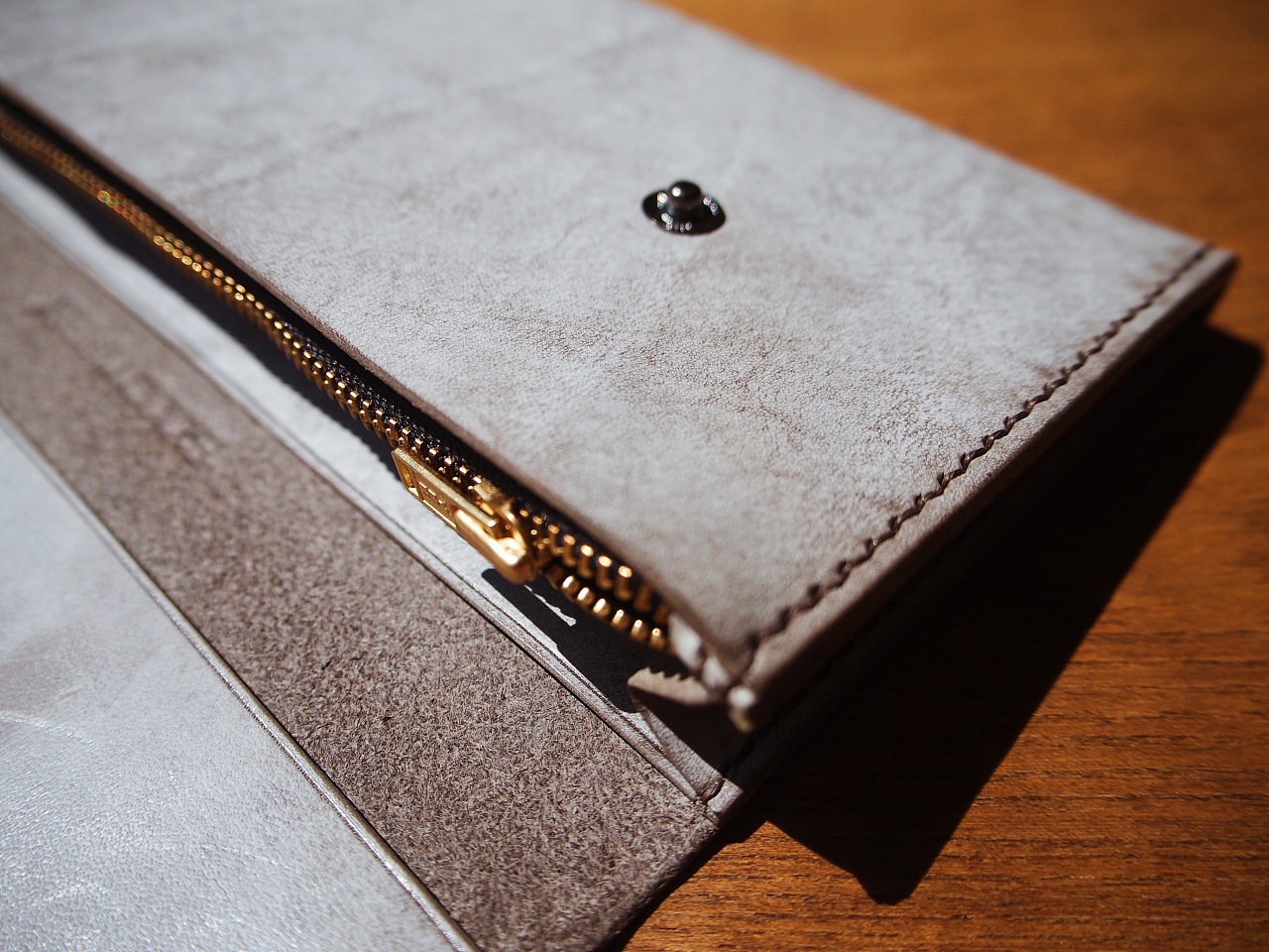 5000times手工皮具意大利植糅灰色擦蜡牛皮长钱包