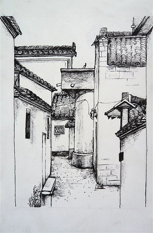 宏村建筑手绘图片