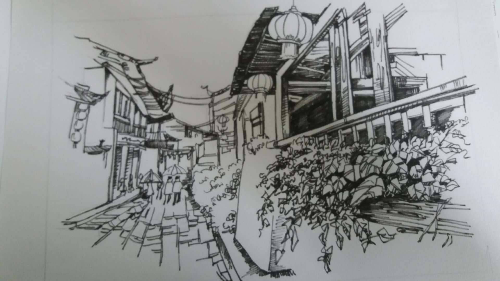 钢笔水彩风景速写