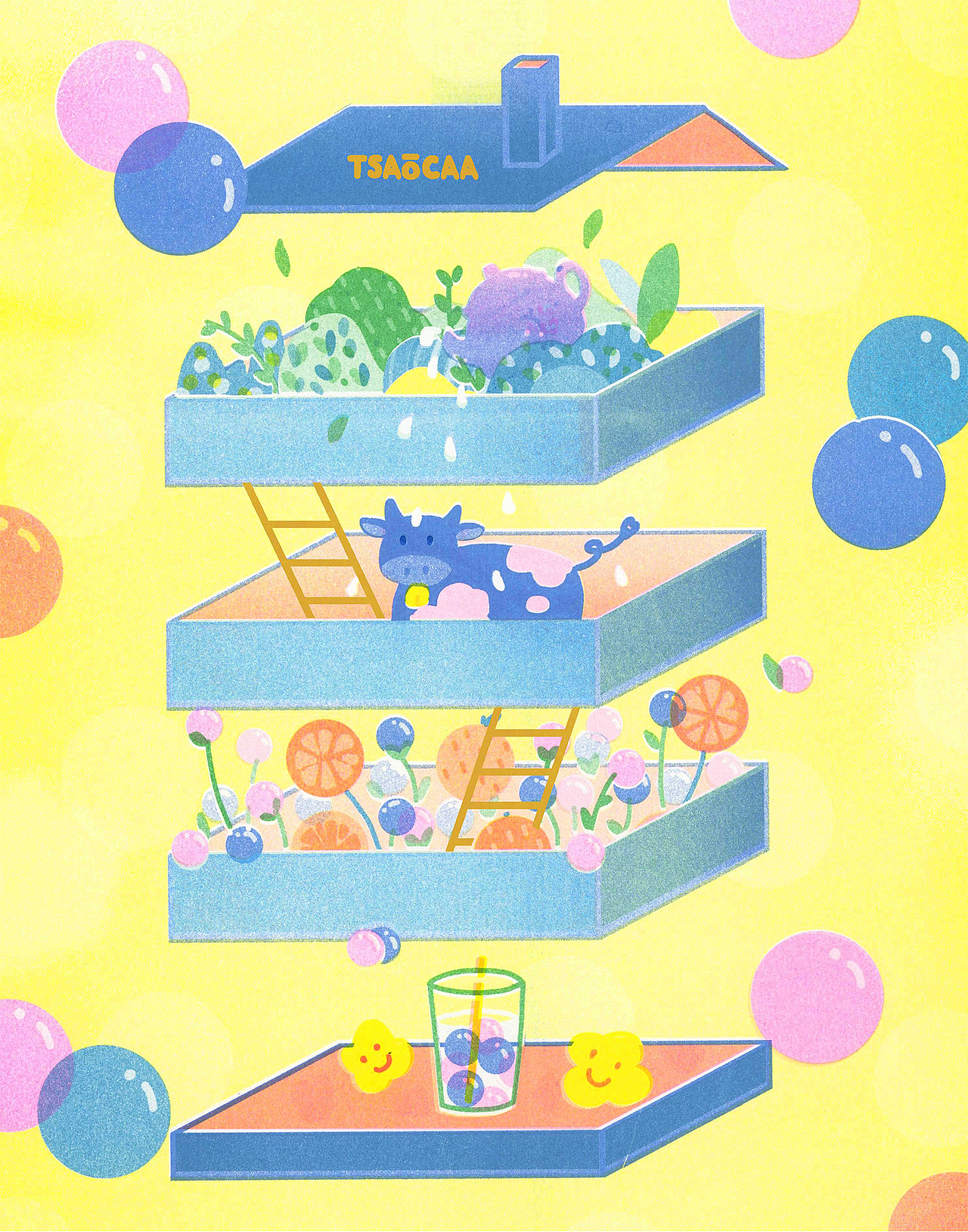 朝茶 | 喝奶茶的人們Riso Print（圖ZMjY5MjQwMzc2） - 商業(yè)插畫 - 站酷設計師Ynotyuan原創(chuàng)素材 - 站酷ZCOOL