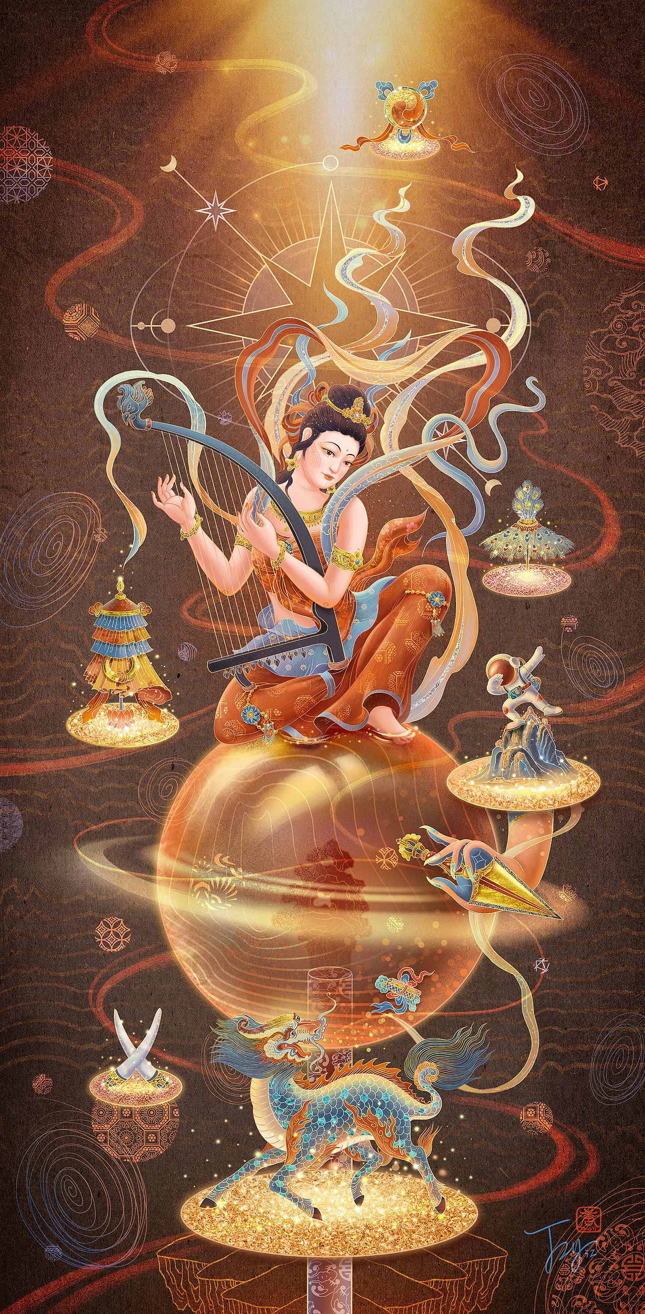 【敦煌小宇宙】飞天伎乐星球（图ZMjkzOTMyMjQw） - 商业插画 - 站酷设计师唐意TY原创素材 - 站酷ZCOOL