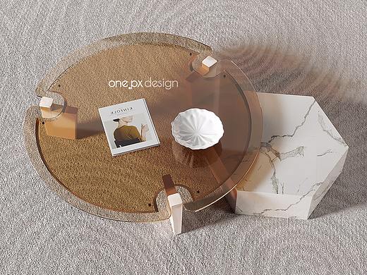产品3D效果图-客厅-茶几电视柜