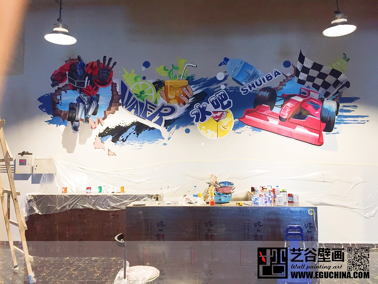 哈尔滨国际汽车城方程式卡丁车俱乐部墙绘彩绘（图ZMTE5MTQyNTYw） - 新锐潮流插画 - 站酷设计师哈尔滨艺谷壁画原创素材 - 站酷ZCOOL