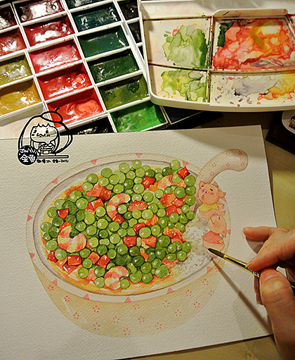 金鱼手绘美食——豌豆肉末炒虾仁（图ZMTA3Nzc4NzI=） - 商业插画 - 站酷设计师金鱼酱JINYU原创素材 - 站酷ZCOOL