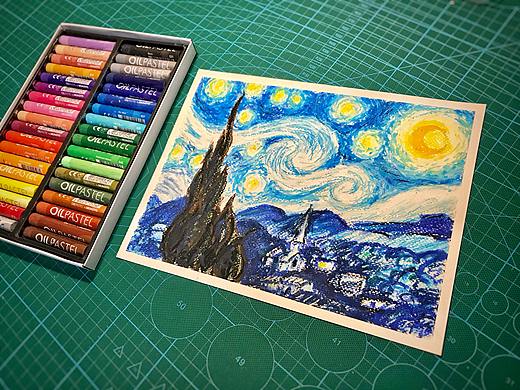 试画油画棒梵高星空