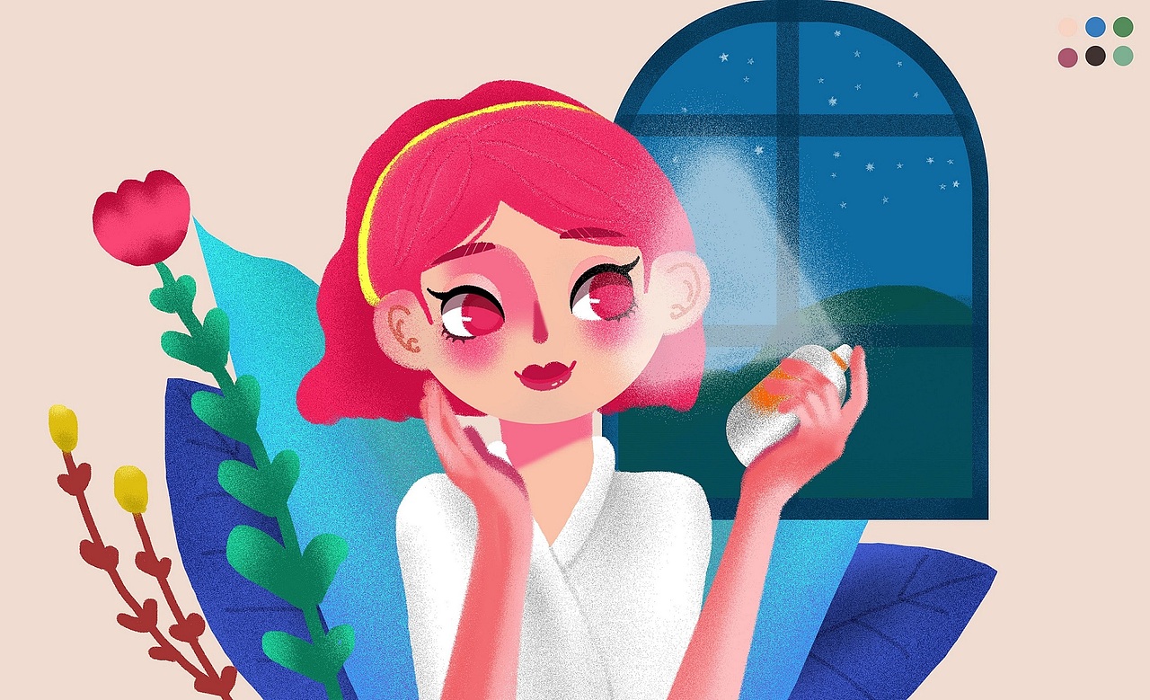 ps插画：护肤少女（图ZMTMwNjQzMDQw） - 创作习作 - 站酷设计师萌柠原创素材 - 站酷ZCOOL