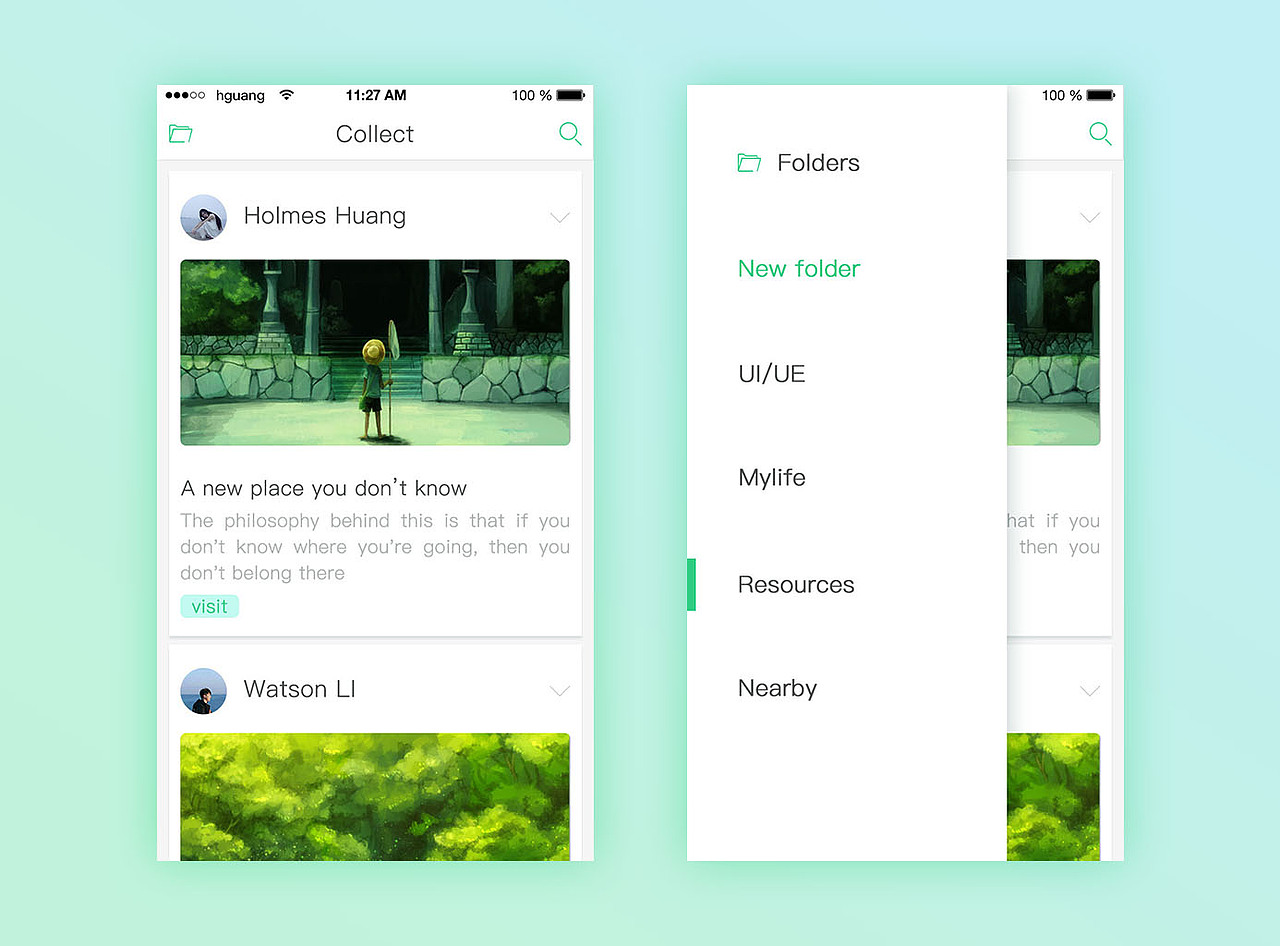 绿色护眼页面抽屉式页面APP设计（图ZNzUzMTI1MDA=） - APP界面 - 站酷设计师是沙漏啊原创素材 - 站酷ZCOOL