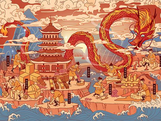 鲁班锁益智玩具 国风包装插画