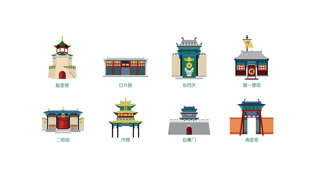 平遥古城景点扁平化图标