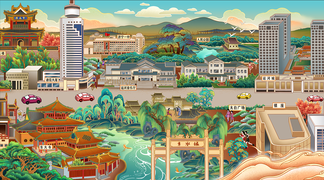 济宁城市主干线30米插画长卷——太白楼路