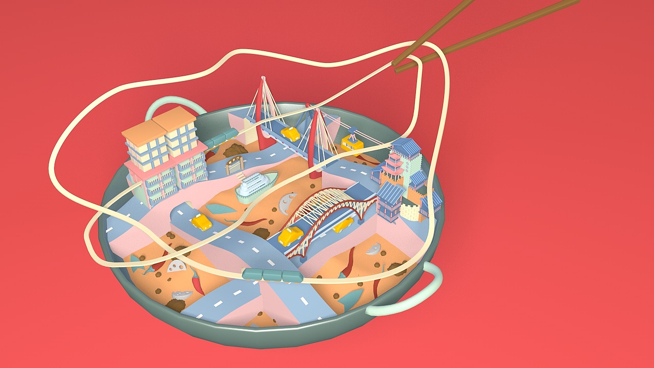 c4d动画火锅上的城市重庆