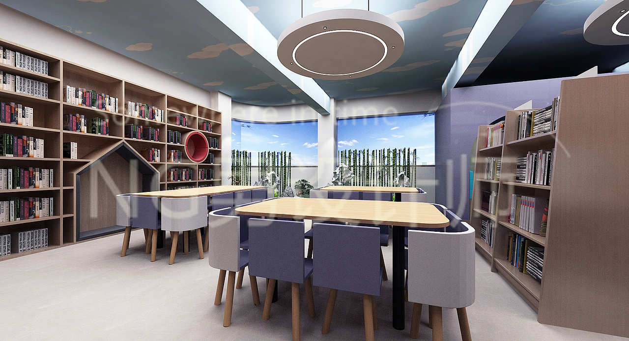 书香园文化学校阅读室设计3D效果图