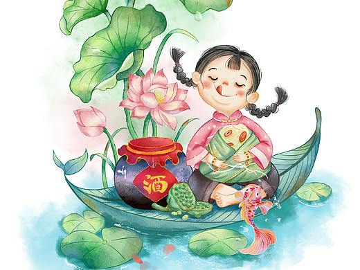 端午节小女孩抱着粽子