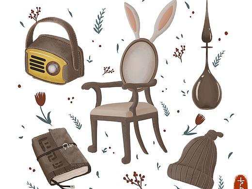 复古手账风小物插画