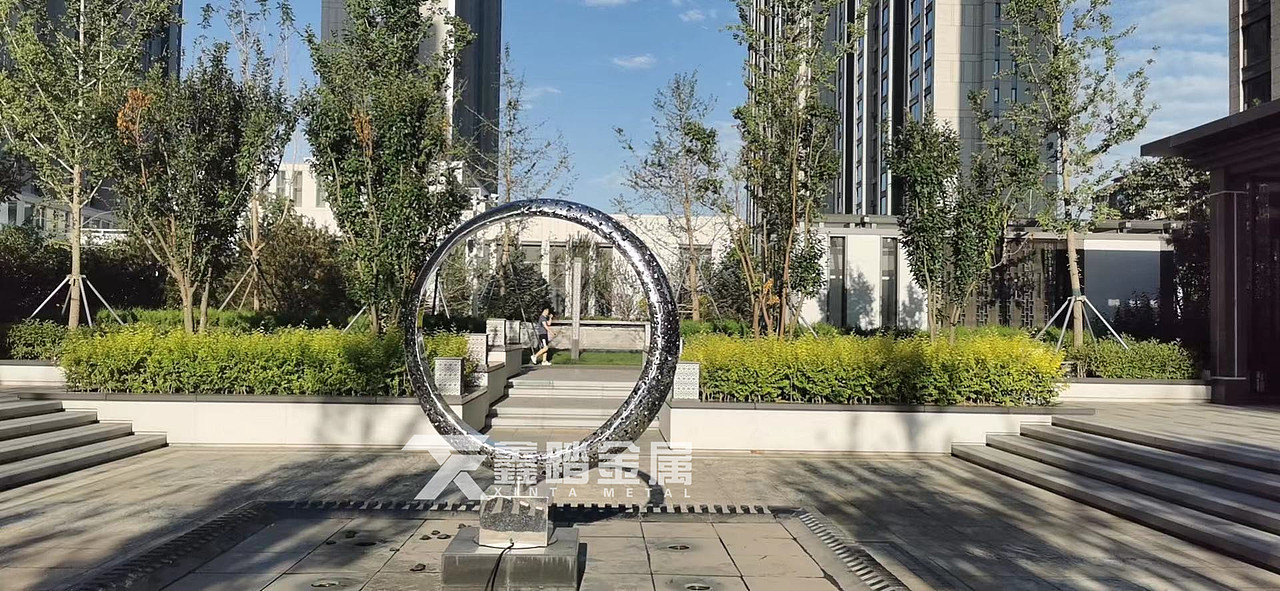 现代小区园区景观不锈钢雕塑摆件 发光不锈钢圆环雕塑
